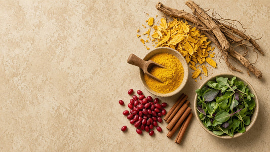 Berberis root, yellow berberine powder, barberries, cinnamon sticks and greens