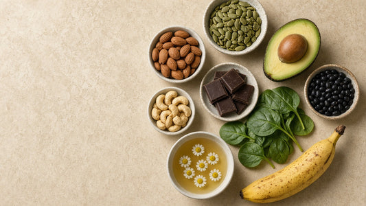 Magnesium-rich foods: pumpkin seeds, almonds, cashews, dark chocolate, spinach and beans