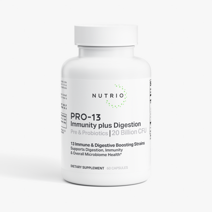 NUTRIO PRO-13 Pre & Probiotics 20 Billion CFU capsule bottle, front label