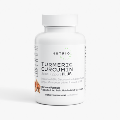 NUTRIO Turmeric Curcumin Plus Platinum Formula capsule bottle, front label view