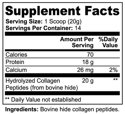 NUTRIO Grass-Fed Collagen Peptides Unflavored supplement facts panel, single ingredient