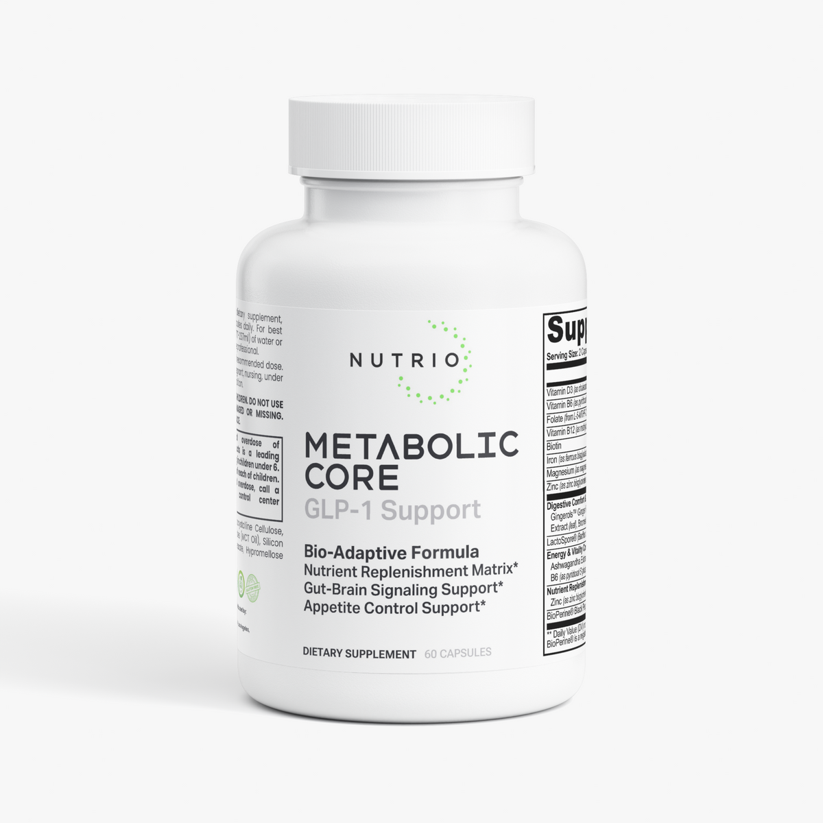 Nutrio Metabolic Core GLP-1 Support 60-capsule bottle, front label